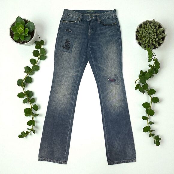 Lauren Ralph Lauren LRL Jeans Women’s 4 Distressed Patchwork Anchor Embroidery - Picture 1 of 4